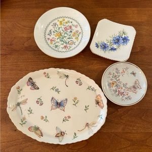 4 Plates,floral/butterfly themed. Royal Kent, Avon, Colclough & I Godinger & Co